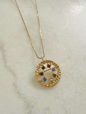 Vintage Gold Tone Rhinestone Pendant Necklace Convertible Brooch 15”